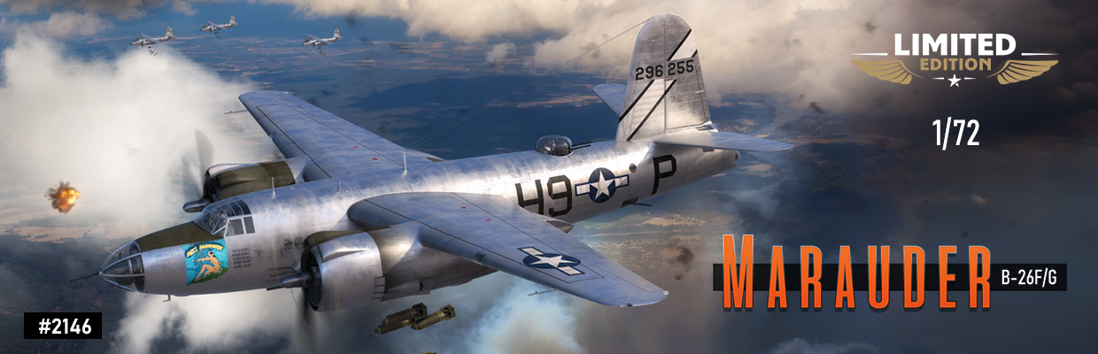 une bannière qui présente le kit Eduard 2146 B-26F/G Marauder Limited edition au 1/72