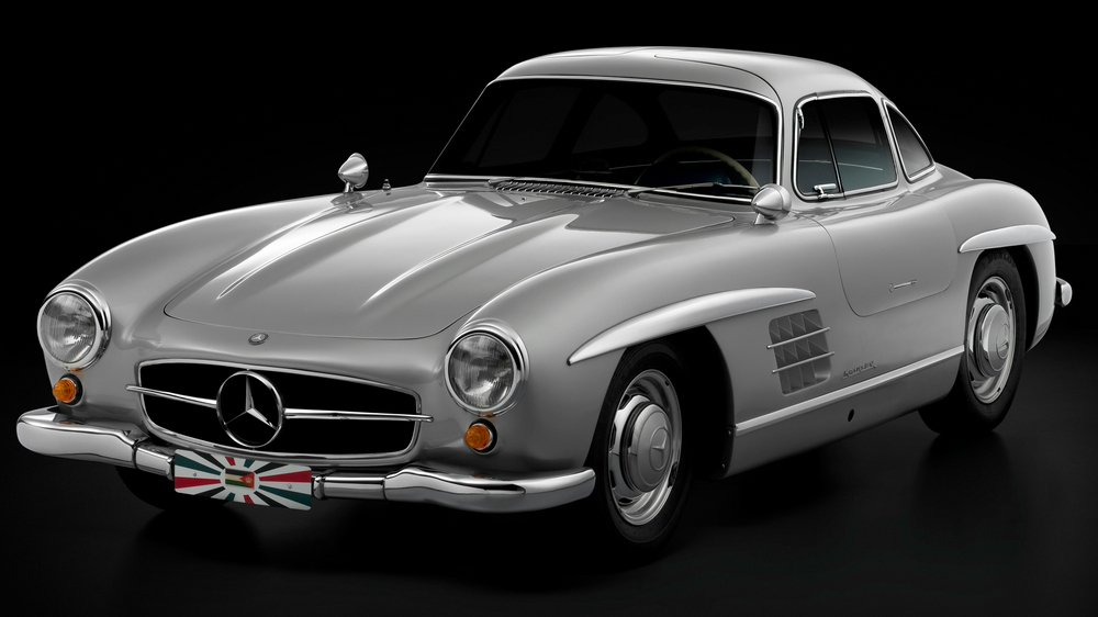 la Mercedes-Benz 300 SL 1955 gris métallisé vue de 3/4 avant gauche