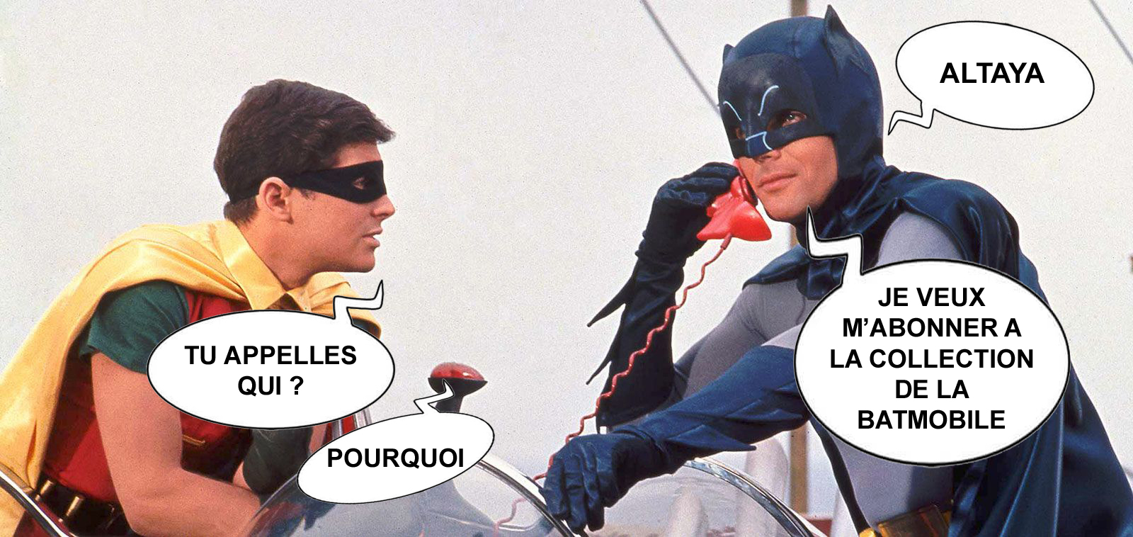 Batman téléphone à Altaya et Robin lui demande pourquoi et il répond que c'est pour s'abonner à la collection