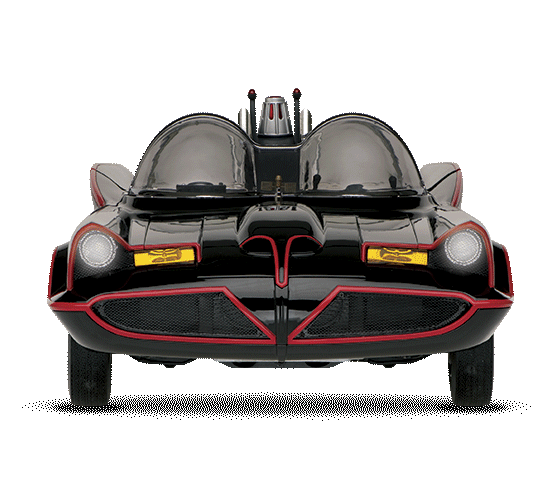 la maquette de la Batmobile 1966 vue de face avec les phares qui s'allument et qui s'éteingnent