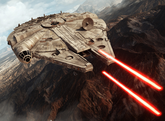 le Faucon Millenium en vol poursuivi