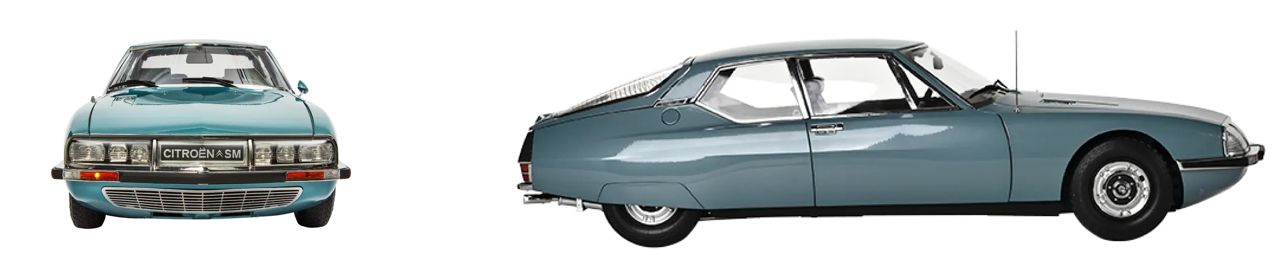 la maquette de la Citroën SM vue de face et de profil